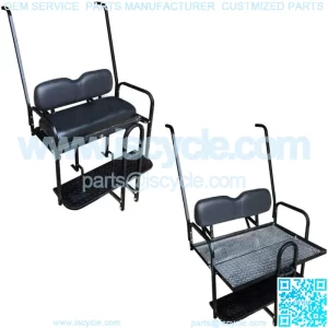 Yamaha G22 Golf Cart Flip Folding Rear Back Seat Kit with Diamond Plate - Black