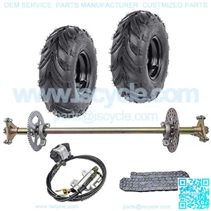 Rear Axle Shaft Kit with 6" Wheels Tires Rims Brake Assembly and Chain & Sprocket for Go Kart Quad Trike Drift Bikes