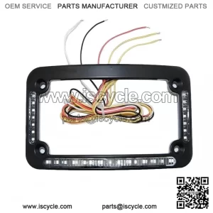 Dual LED Curved License Plate Frame ?C with Brake or Turns ?C Black Finish for Motorcycle
