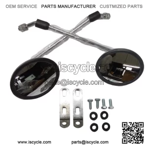 Chrome Headset Mirrors (Left & Right) with Brackets for VESPA PX 125, P200E & PX150.
