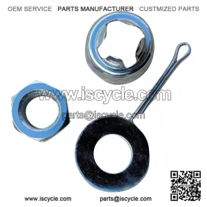 Chrome Rear Hub Locking Nut Kit for PX/LML/T5 ?C 4-piece set with pin, washer & cap.